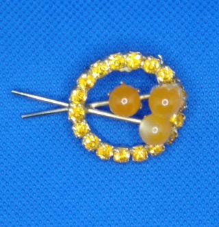 Vintage Gold Tone Rhinestone And Moon Glow Flower Brooch Lapel Pin