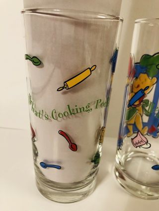 Set of 2 Vintage Disney Winnie The Pooh Glass Tumbler Whats Cooking Pooh 6 1/4 