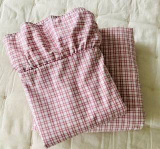 Vintage Martha Stewart - Twin Flat & Fitted Sheet,  Pink,  White,  Checked,  Ruffle