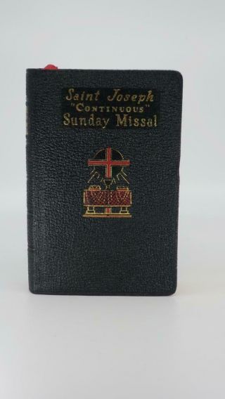 Vtg Saint Joseph Continuous Sunday Missal 1958 Catholic Book Pub.  Black Leather