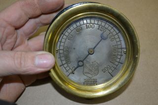 Antique Brass Ashcroft Air Pressure or steam Gauge 200 psi 4 inch 2