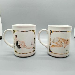 Vintage Pin Up Varga Girls Coffee Mugs Set Of 2 1944 - 45 Design 1987 Sexy Risque