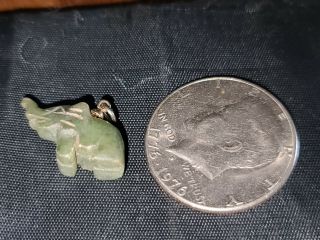 Vintage Carved Green Stone Jade Jadeite ? Elephant Pendant /charm Trunk Up