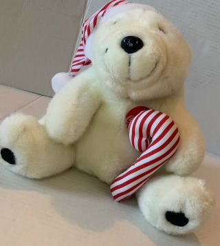 Vintage Coca Cola Polar Bear Plush With Hat And Candy Cane 11 " Dated 1993
