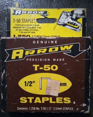 Vintage Arrow Percision Made T - 50 1/2 " 1250 Stainless Steel Staples