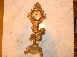 Antique Gilt On Bronze Mantel Clock Cherub/dolphin 3