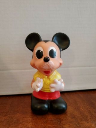 Vintage Mickey Mouse Squeak Rubber Toy Doll Walt Disney Productions Yellow Shirt