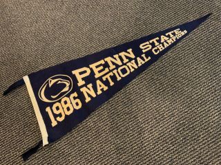 1986 Penn State Nittany Lions National Champions Full Size Blue Pennant Nm Soft