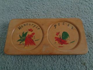 Vintage Wooden Double Hamburger Press - Roosters - Rustic Decor
