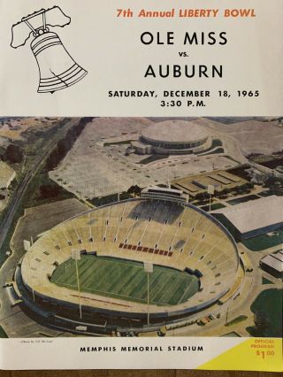 1965 Liberty Bowl Ole Miss Vs Auburn Football Program In