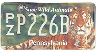 Pennsylvania Save Wild Animals Tiger License Plate P226b