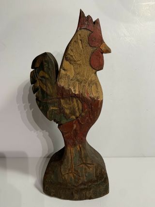 Vintage Primitive Folk Art Wood Carving Of A Chicken Rooster Doorstop