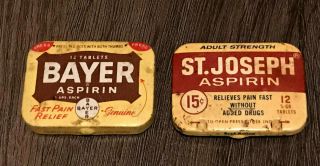 Vintage Bayer And St.  Joseph Travel Aspirin Tins