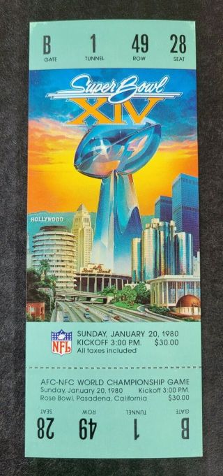 1980 Bowl Xiv Ticket Full Pittsburgh Steelers La Rams