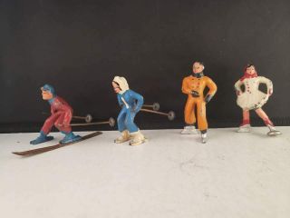Metal Ski Skate Figure Set Of Four 2 - 2.  5 " H Vintage