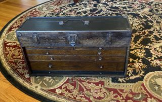 Primitive Antique Vtg 5 Drawer Wood Machinist Tool Chest / Box /cabinet: 26”