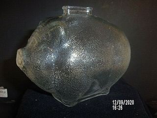 Vintage Anchor Hocking Clear & Textured Glass Piggy Bank Coin Bank 6 1/2 " Long