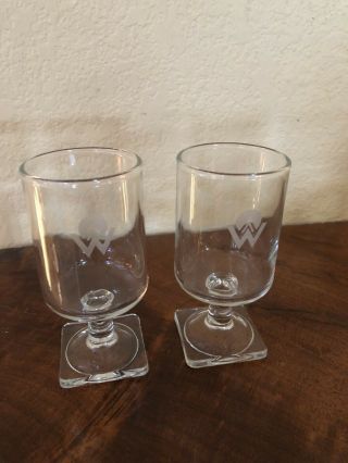2 Or Pair Vintage America West Airlines Wine Glasses Glass Square Base B