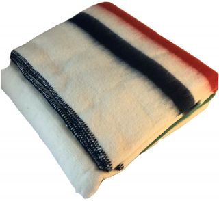 Vintage Twin Size Acrylic Blanket Camp Cabin Soft Stripes Fiberfix Loom Woven