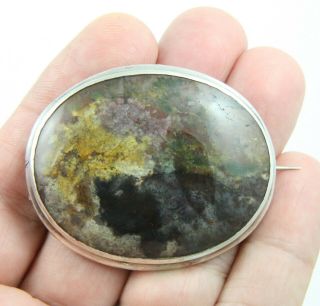 Large Antique Victorian C1890 Sterling Silver Scottish Moss Agate Brooch Pin