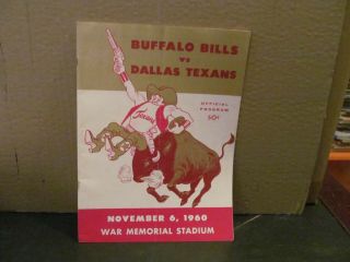Dec 6 1960 Afl Football 1st Year Game Program Dallas Texans @ Buffalo Bills