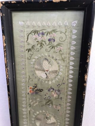 Antique Chinese Embroidery Textile Cranes Butterfly Forbidden Blind Stitch Art 2