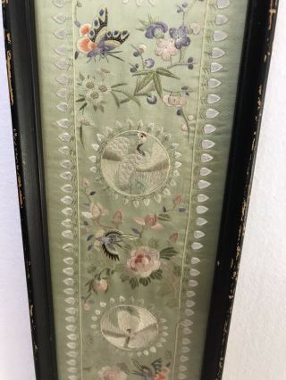 Antique Chinese Embroidery Textile Cranes Butterfly Forbidden Blind Stitch Art 3