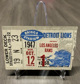 1947 Briggs Stadium Nfl Game Ticket - Detroit Lions Vs Los Angeles Rams Stub