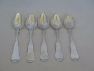 Set Of 5 A.  Sanborn 1850s American Coin Silver Spoons Kn - 12