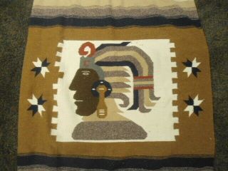 Vintage Hand Woven Mexican Woolen Warrior Saltillo Blanket Rug Runner