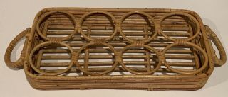Vintage Bamboo Rattan Mid - Century Cup Glass Bottle Holder 2