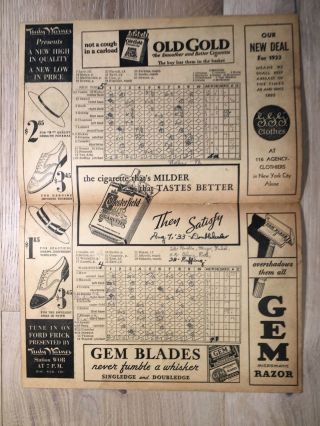1933 York Yankees Program Scorecard Babe Ruth Lou Gehrig 9 HOF On Team 6