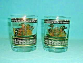 Georges Briard Vintage Black And Gold Old Fashioned Glasses With Ducks.  Pair
