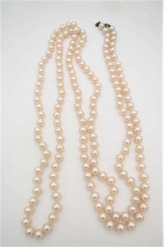 Vtg Signed Miriam Haskell 62 " Extra Long Glass Faux Pearl Necklace