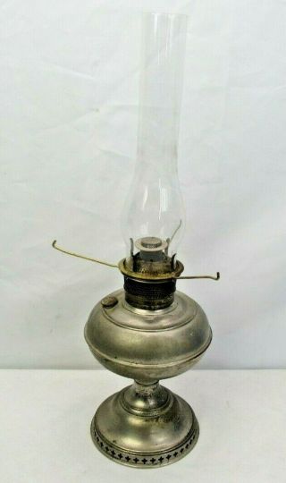 Antique Bradley & Hubbard B & H Nickel Plated Oil Lamp Base W/ Burner & Tripod
