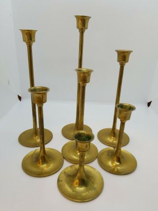 Set Of 7 Vintage Brass Candlestick Holders Tapered Graduated Home Wedding Decor