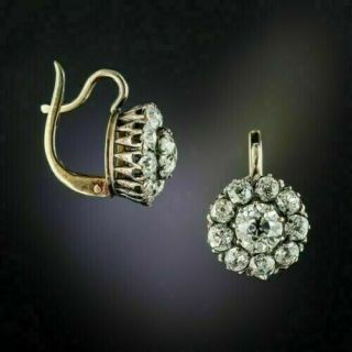 2ct Round Cut Diamond Antique Flower Drop/dangle Earrings 14k Yellow Gold Finish
