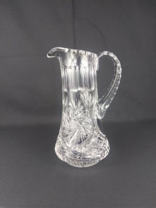 American Brilliant Period Antique Cut Glass Crystal Water Pitcher Hobstar