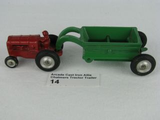 Antique 1920 - 30s Arcade Cast Iron Allis Chalmers Tractor Bottom Dump Trailer 14