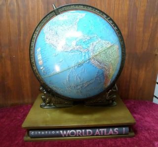 Vintage George Cram Enviro - Sphere 12 " Globe Atlas Wood Stand Mid Century