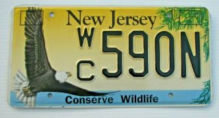 Jersey License Plate " Wc 590 N " Nj Conserve Wildlife American Bald Eagle