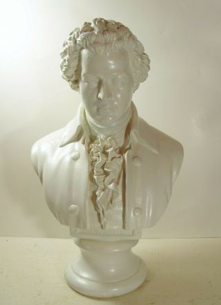 Vintage Large Ivory Colored Bust Of Mozart Sculpture Statue Art Plaster