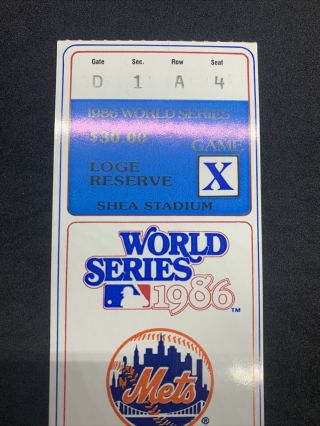 1986 WORLD SERIES GAME X York Mets Rainout Phantom Full Ticket Shea 2