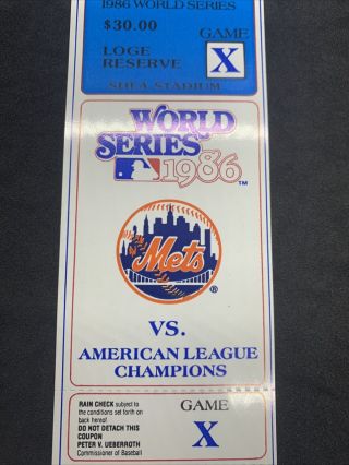 1986 WORLD SERIES GAME X York Mets Rainout Phantom Full Ticket Shea 3