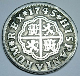 1745 Spanish Silver 1 Reales Antique 1700s Colonial Cross Pirate Treasure Coin