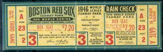 1946 Boston Red Sox World Series Game 3 Full Proof Ticket