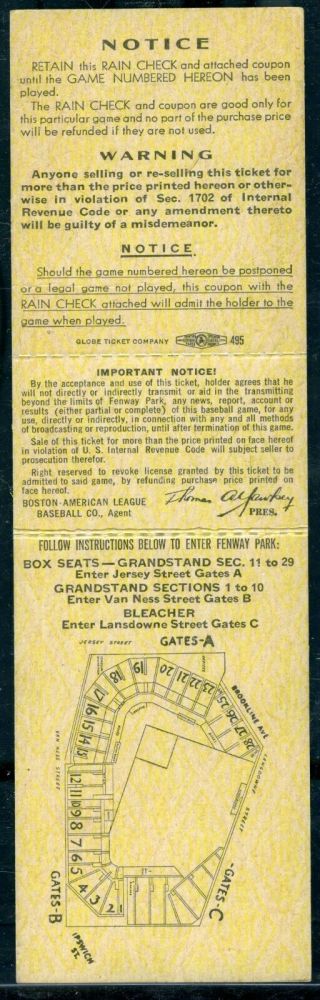 1946 Boston Red Sox World Series Game 3 Full Proof Ticket 2