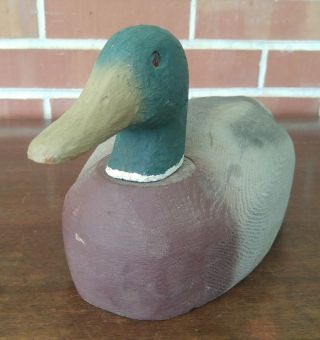 Vintage Carved Wood Duck Mallard Decoy Folk Art Sculpture