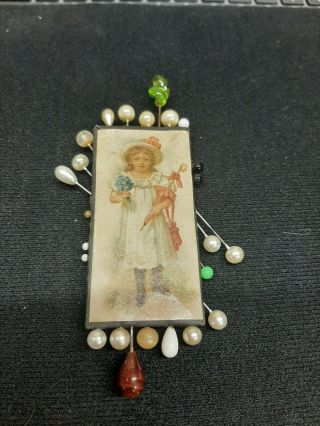 Antique 1800s? Germany Sewing Straight Pins Card Girl Neuss Brothers