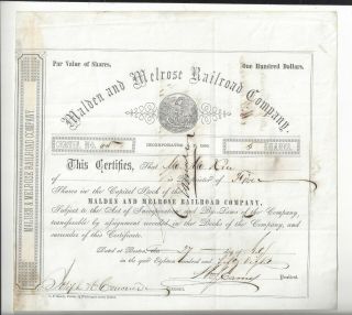 Vintage Massachusetts 1852 Malden & Melrose Railroad 5 Share Certificate